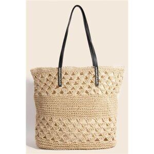 Fame Faux Leather Handle Knitted Tote Bag